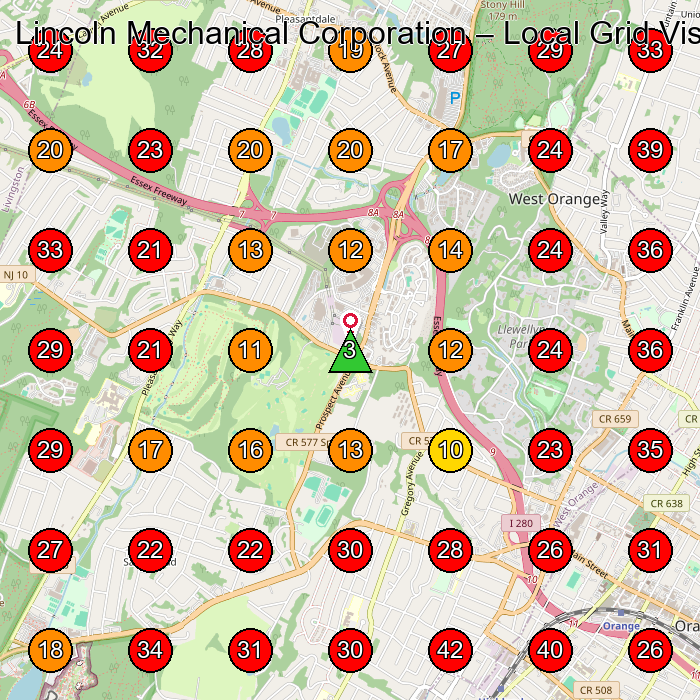 Lincoln Mechanical Corporation GeoGrid visibility map for Hvac Contractor in West Orange
